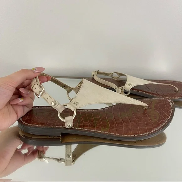 SAM EDELMAN Creme White Nubuck Leather Suede Greta Thong Sandal Flip Flops - Picture 4 of 12